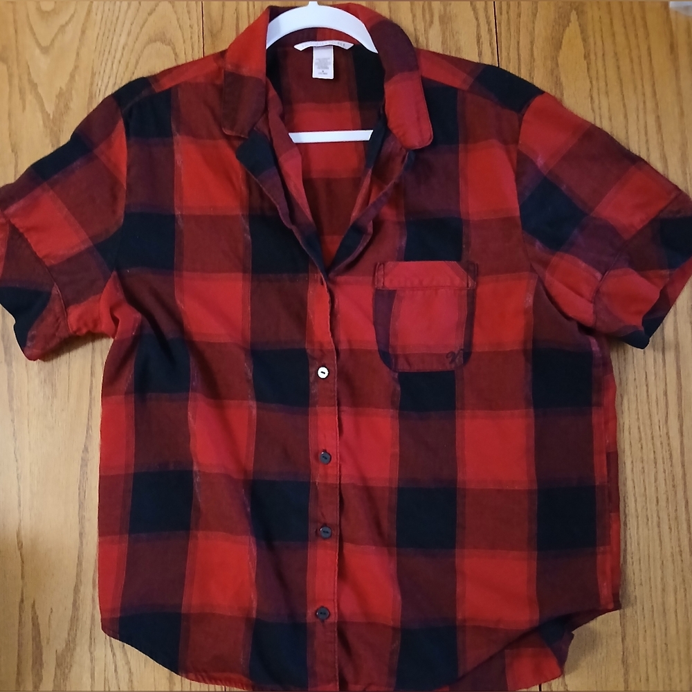 Victoria's Secret Red and Black Checkered Shirt Size M. EUC